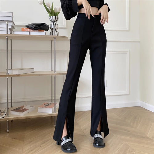 QOERLIN Micro-Flared Pants Women's High Waist Slim Casual Chic Wide