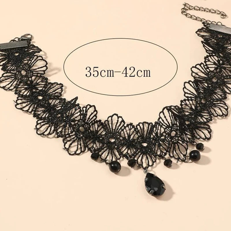 Vintag Classic Gothic Tattoo Lace Choker For Women Black Crystal