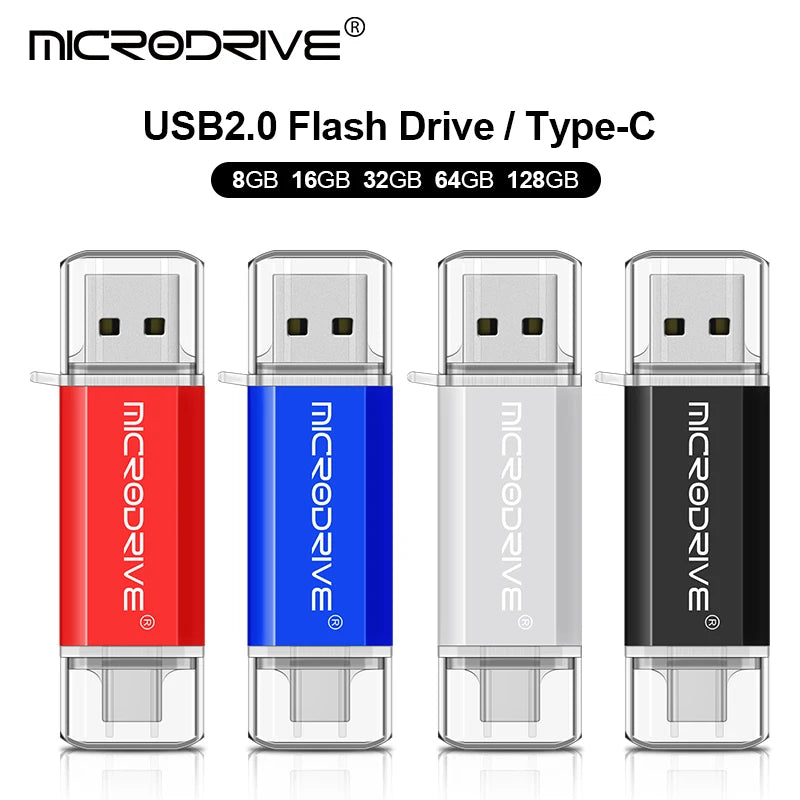 Type C USB Flash Drive OTG 2 IN 1 USB 2.0 Micro USB Pen Drive 128GB
