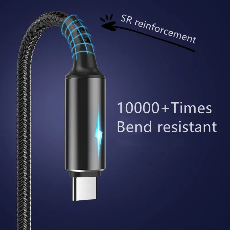 LED USB C Cable Fast Charging TYPE-C  Cable 0.25m 1.2m 2m For Samsung
