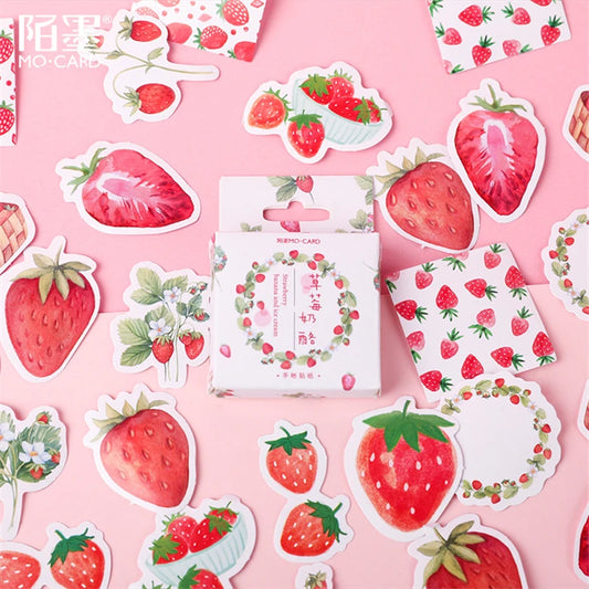 45pcs/box Yummy Strawberry Decorative Stickers Scrapbooking Stick