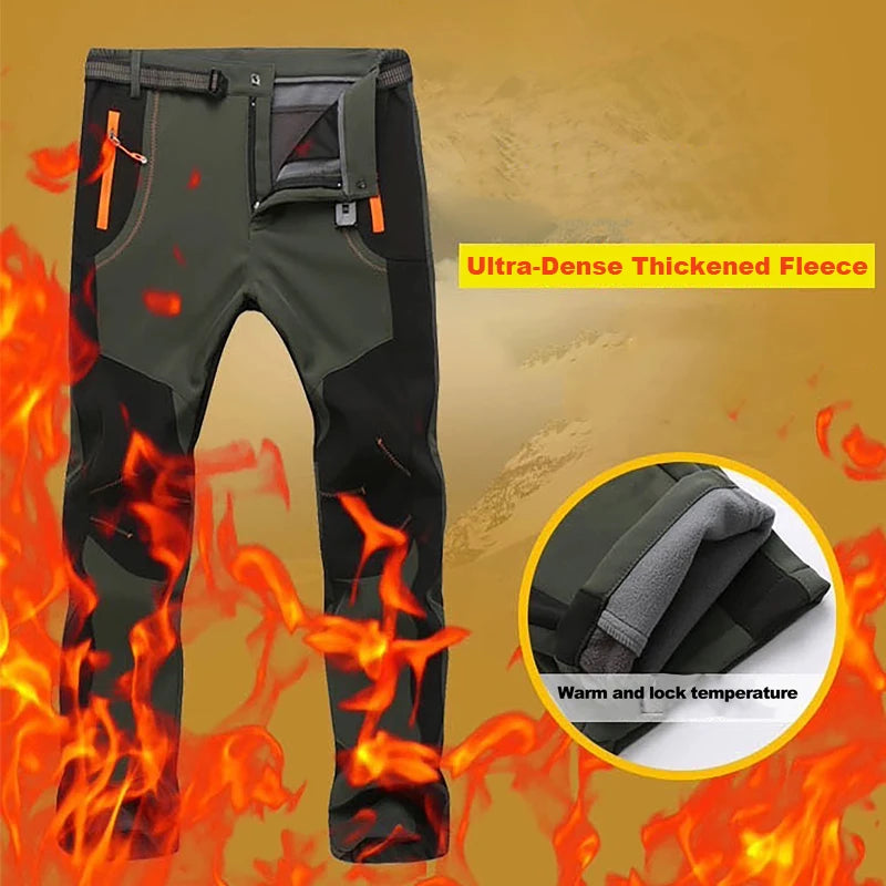 LNGXO Thick Warm Fleece Hiking Pants Men Winter Waterproof Windproof