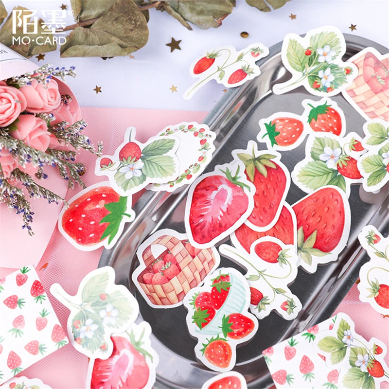 45pcs/box Yummy Strawberry Decorative Stickers Scrapbooking Stick