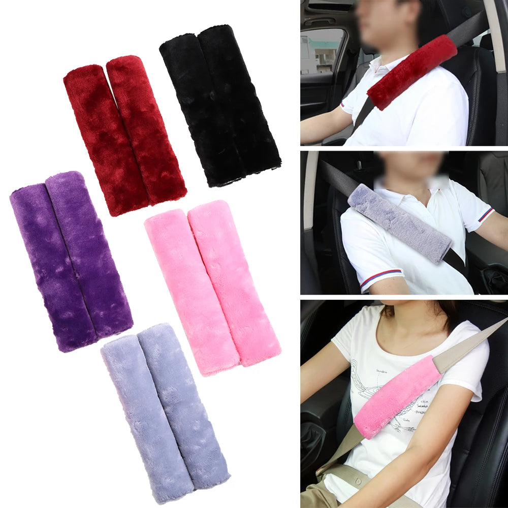2Pcs Soft Plush Car Seat Belt Cover Shoulder Pad Winter Comfortable