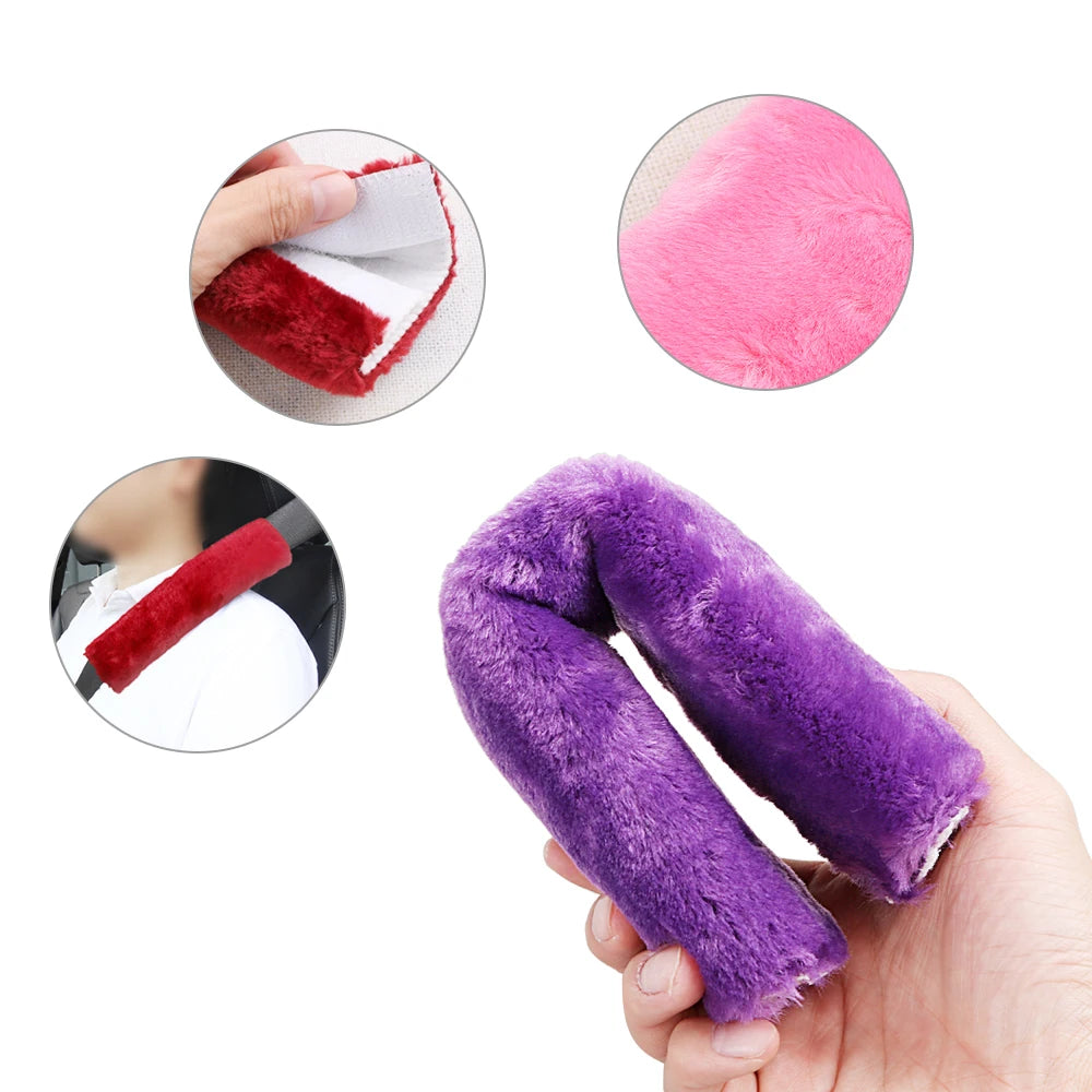2Pcs Soft Plush Car Seat Belt Cover Shoulder Pad Winter Comfortable