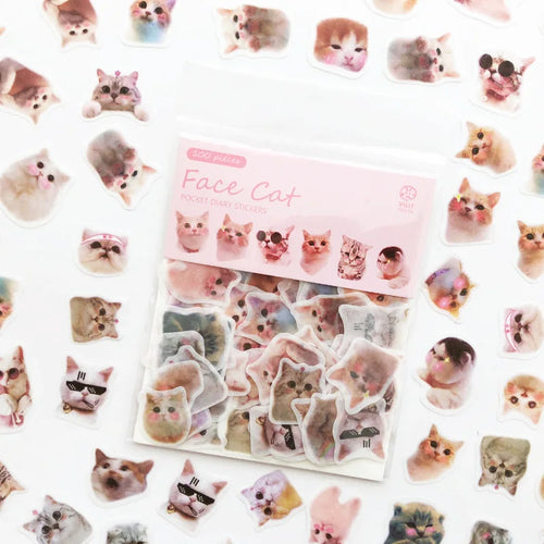 100pcs/pack Kawaii Unicorn Face Cat leaves Decorative Washi Stickers