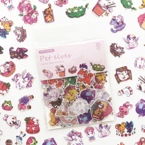 100pcs/pack Kawaii Unicorn Face Cat leaves Decorative Washi Stickers