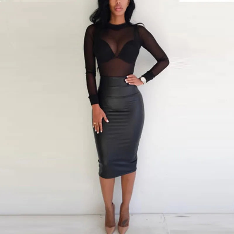 Sexy Women T Shirt See Through Transparent Mesh Tops Long Sleeve Sheer