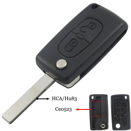 jingyuqin 2 Buttons Flip Folding Key Case Blank Shell For Peugeot 107