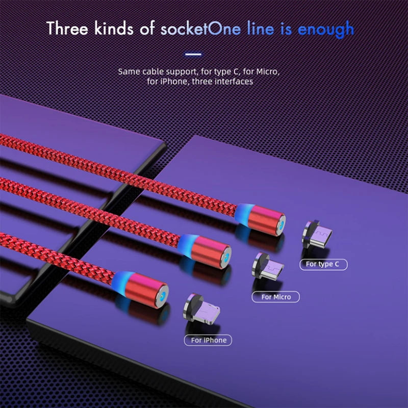 LED Magnetic USB Cable 2.4A Fast Charging Type C Cable Magnet Charger