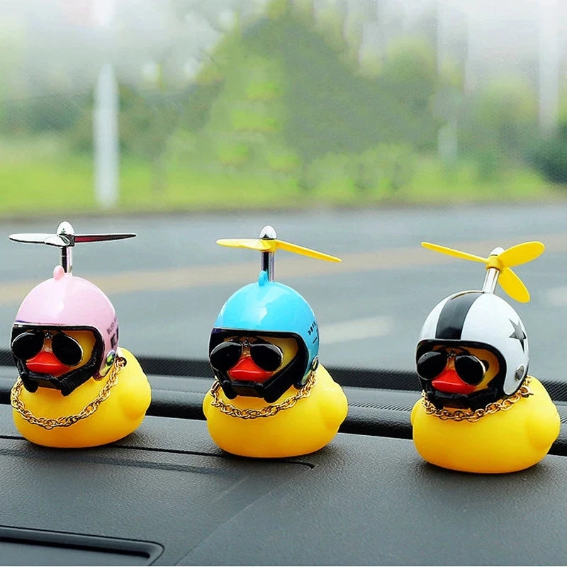 Car Duck With Helmet Broken Wind Pendant Small Yellow Duck Road Bike