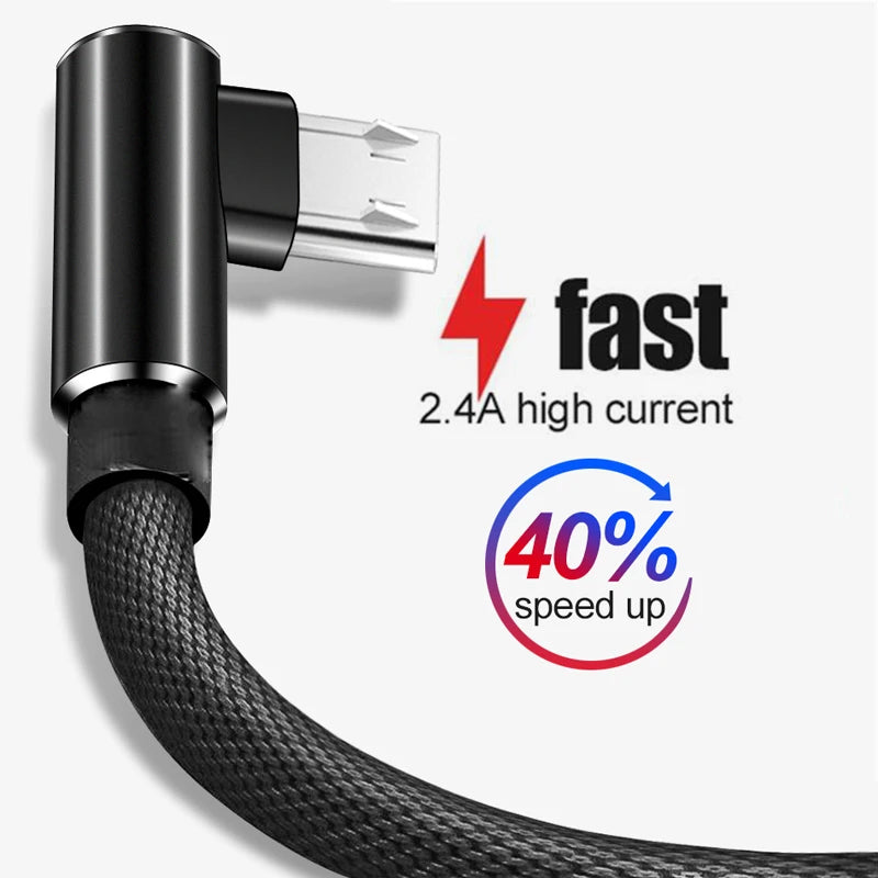 Micro USB Cable for Android Devices L-shape 1M 2M Charging Cord 90