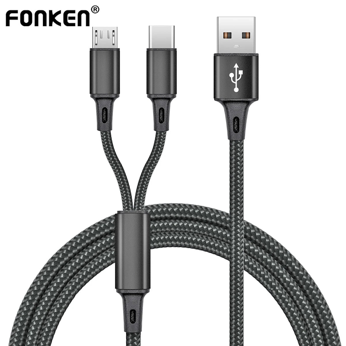 FONKEN 2In1 USB Cable Split Mobile Phone Charger Cable Micro USB Type