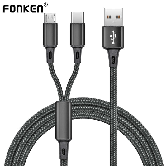 FONKEN 2In1 USB Cable Split Mobile Phone Charger Cable Micro USB Type