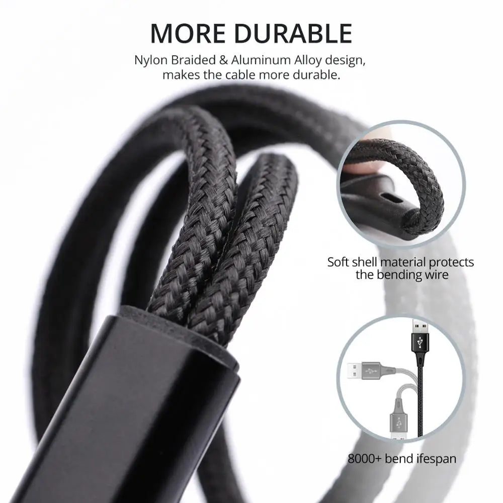 FONKEN 2In1 USB Cable Split Mobile Phone Charger Cable Micro USB Type