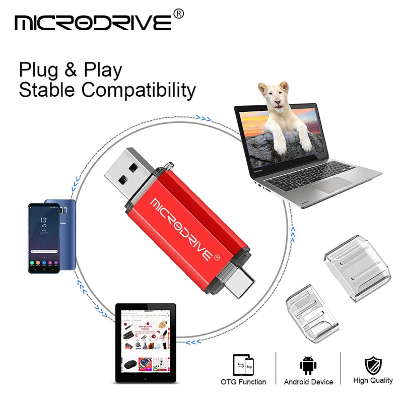 Type C USB Flash Drive OTG 2 IN 1 USB 2.0 Micro USB Pen Drive 128GB