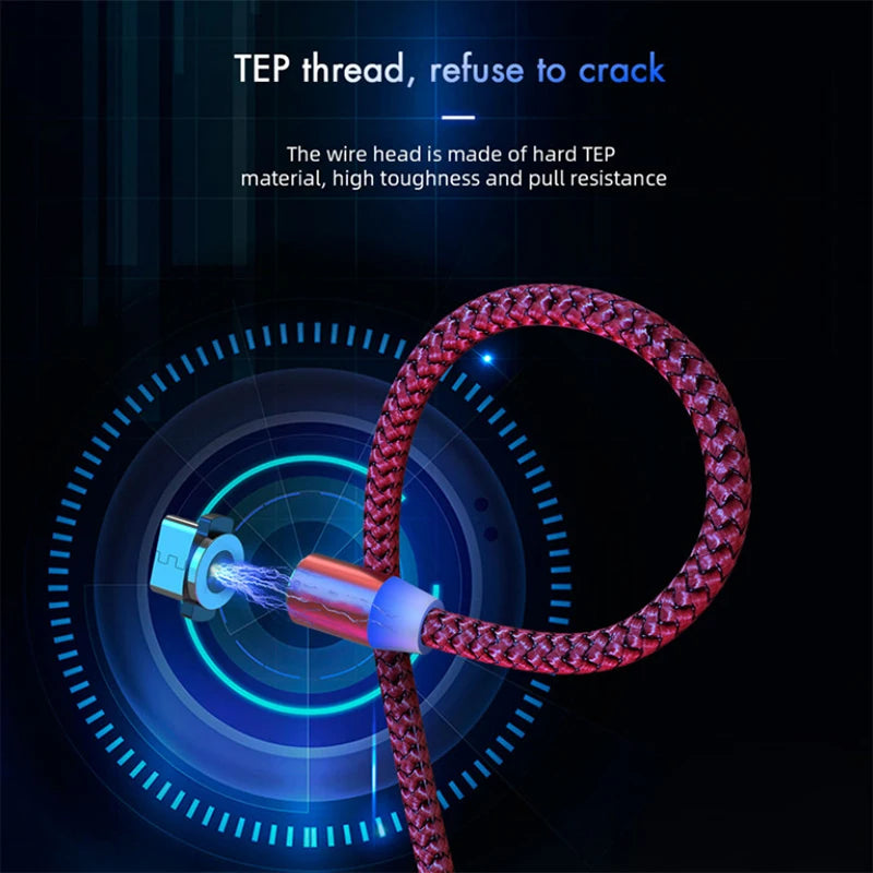 LED Magnetic USB Cable 2.4A Fast Charging Type C Cable Magnet Charger
