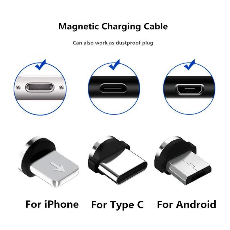 Magnetic Cable Micro USB Type C Fast Charging Cable For iPhone Xiaomi