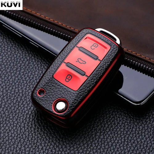 Leather TPU Car Key Case Cover For Volkswagen VW Polo Golf Passat