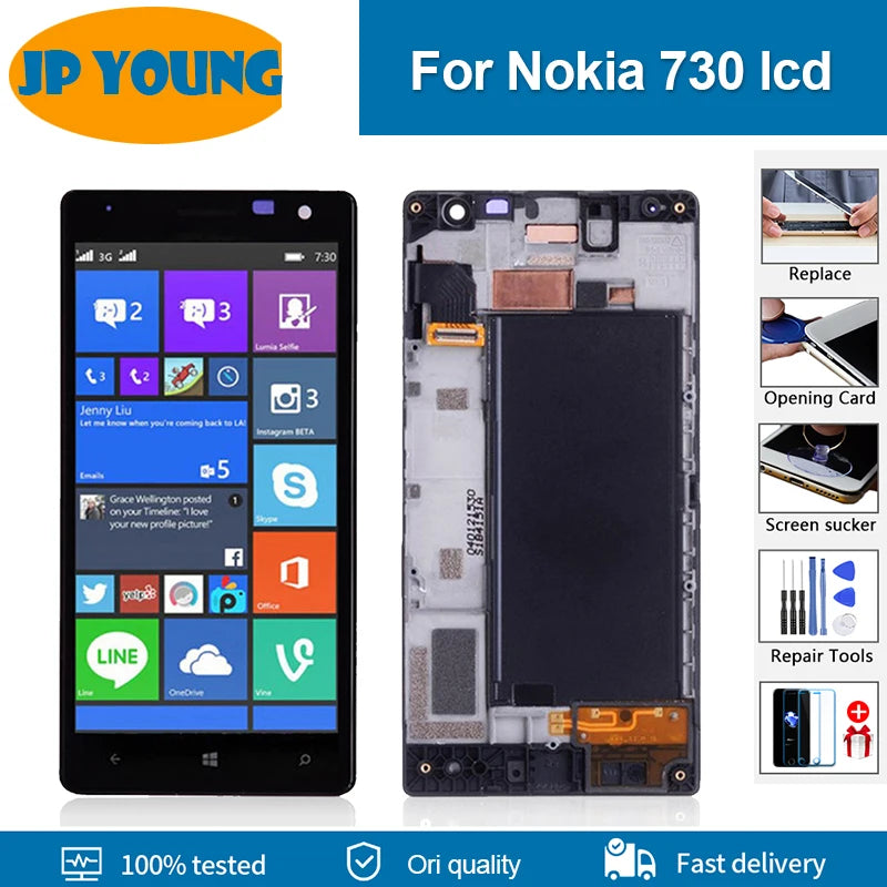 Original 4.7'' LCD Touch Screen For NOKIA Lumia 730 Display With Frame