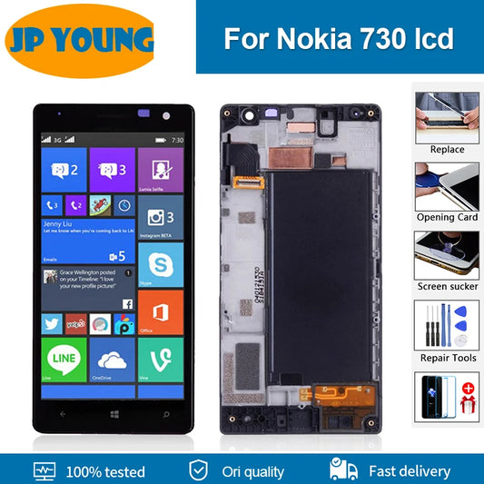 Original 4.7'' LCD Touch Screen For NOKIA Lumia 730 Display With Frame