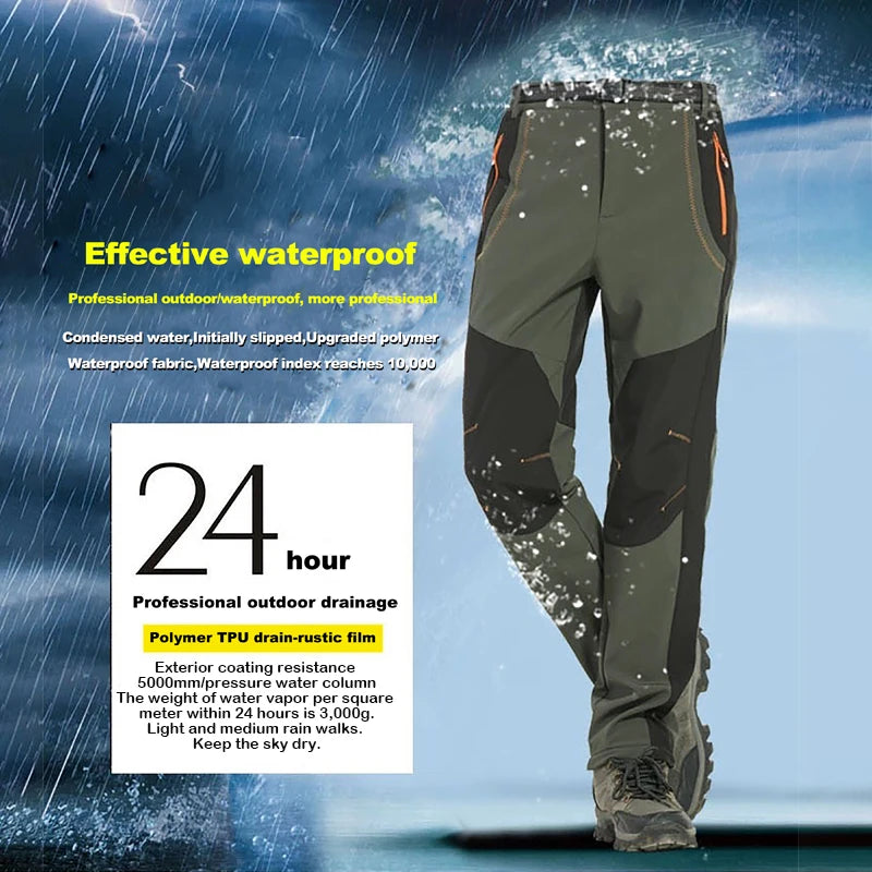 LNGXO Thick Warm Fleece Hiking Pants Men Winter Waterproof Windproof