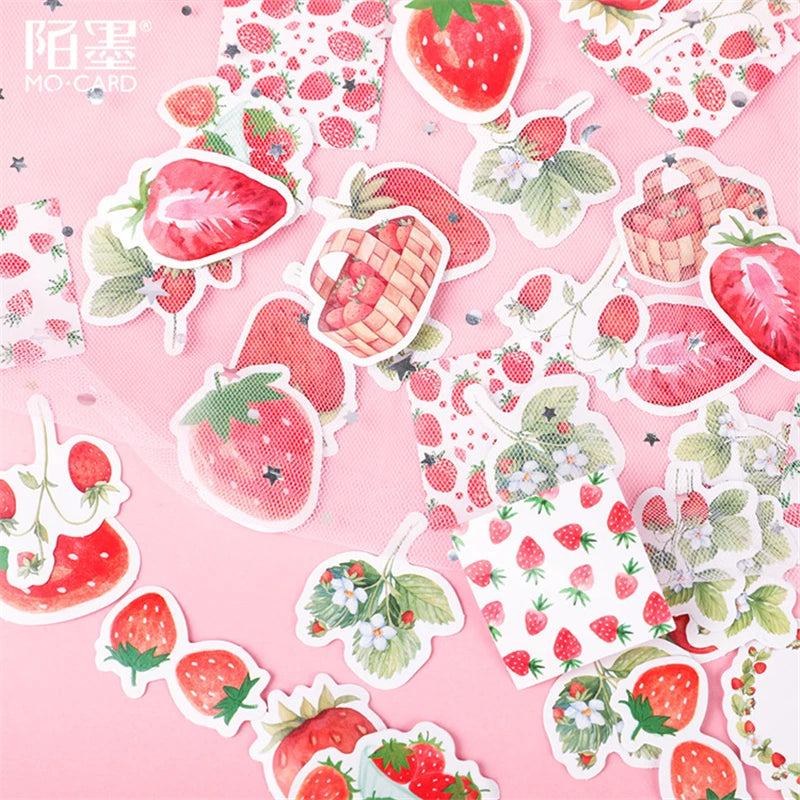 45pcs/box Yummy Strawberry Decorative Stickers Scrapbooking Stick