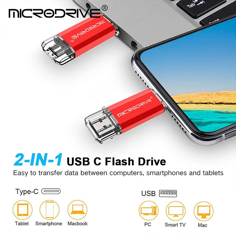Type C USB Flash Drive OTG 2 IN 1 USB 2.0 Micro USB Pen Drive 128GB