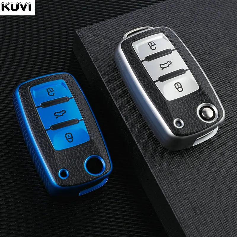 Leather TPU Car Key Case Cover For Volkswagen VW Polo Golf Passat