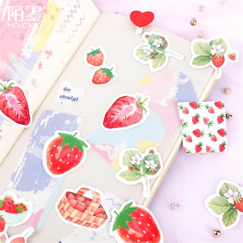 45pcs/box Yummy Strawberry Decorative Stickers Scrapbooking Stick