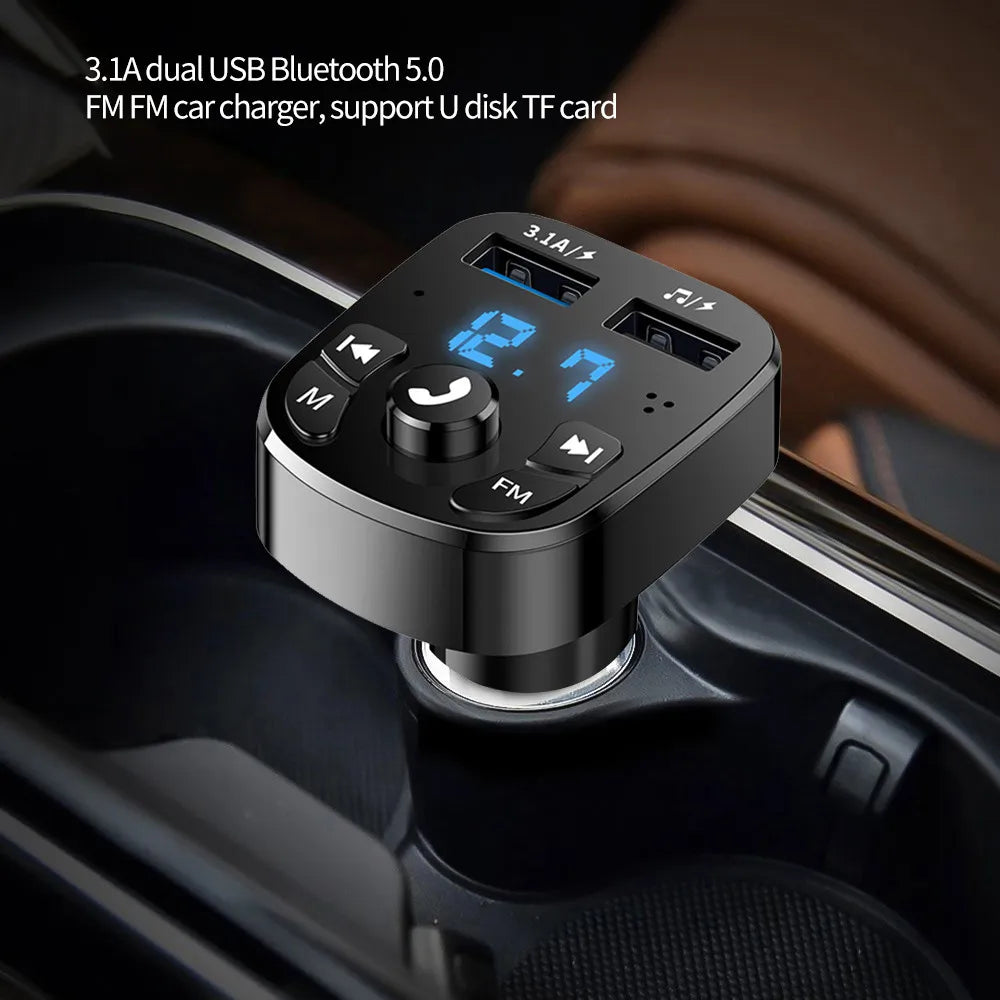 Car Fm Transmitter Bluetooth 5.0 Aux Handsfree Wireless Car Kit Dual