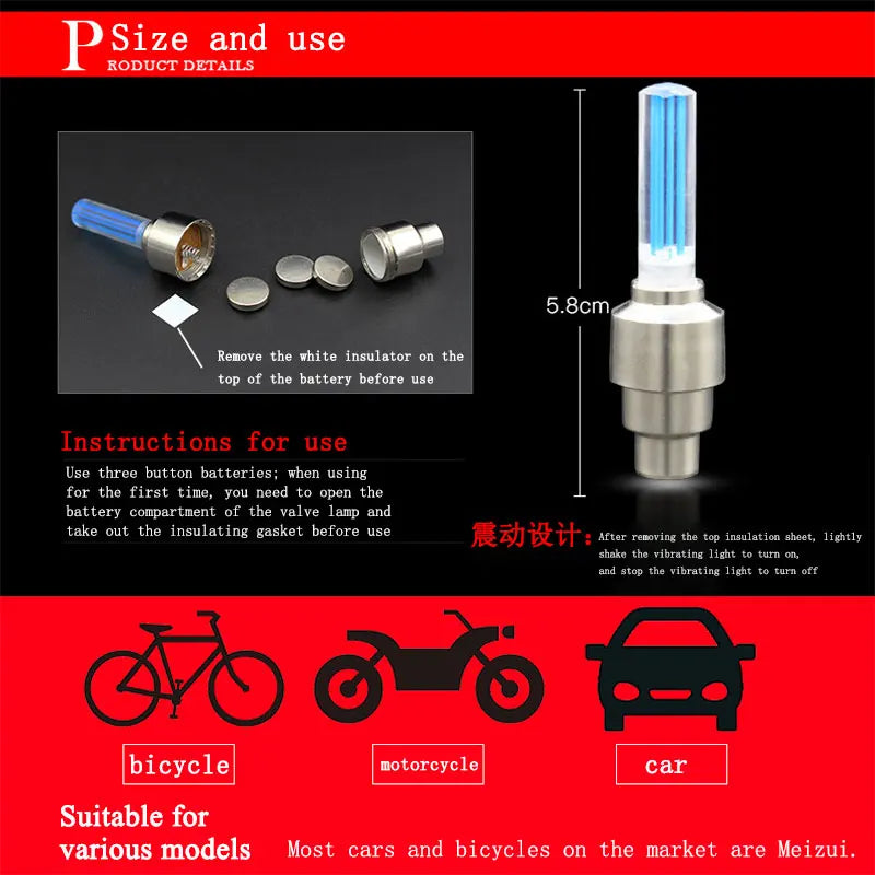 1x Neon Bicycle Tire Valve Caps Light Bike Spoke Lamp Mini LED Night