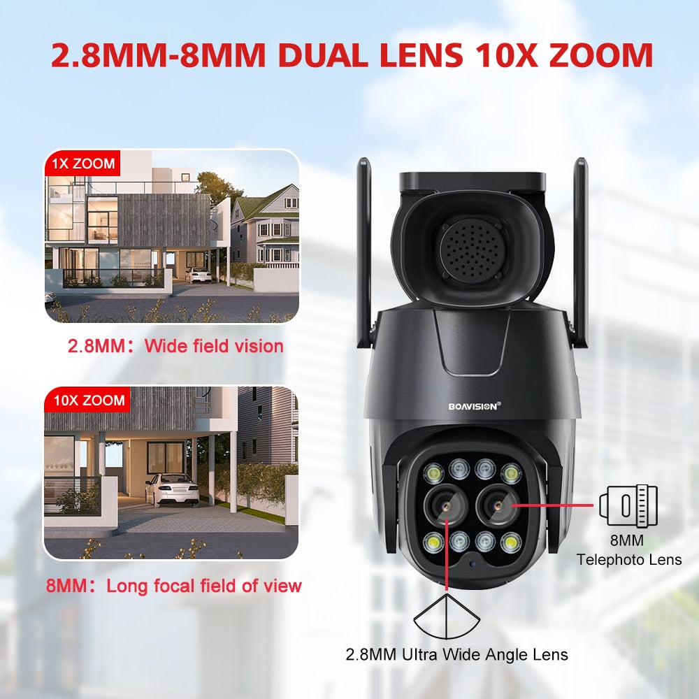 Ip Camera Wifi Ptz Hd 2mp 4mp Dual Lens 3.6mm-8mm Outdoor Ai Human