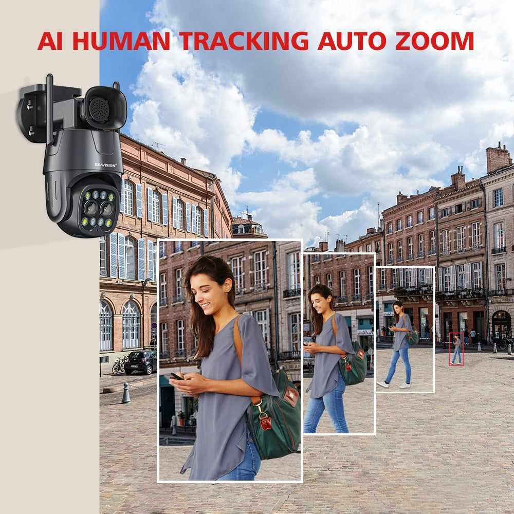 Ip Camera Wifi Ptz Hd 2mp 4mp Dual Lens 3.6mm-8mm Outdoor Ai Human