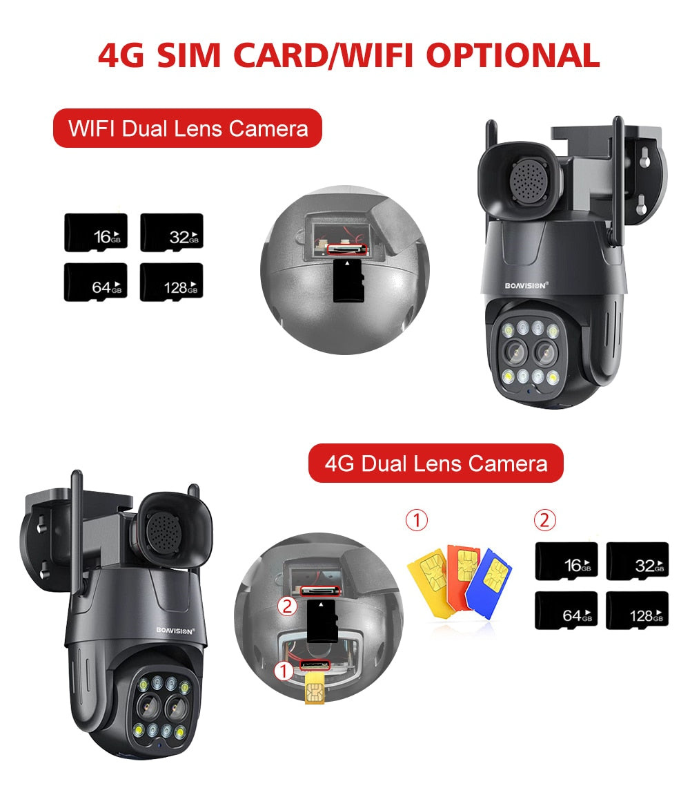 Ip Camera Wifi Ptz Hd 2mp 4mp Dual Lens 3.6mm-8mm Outdoor Ai Human