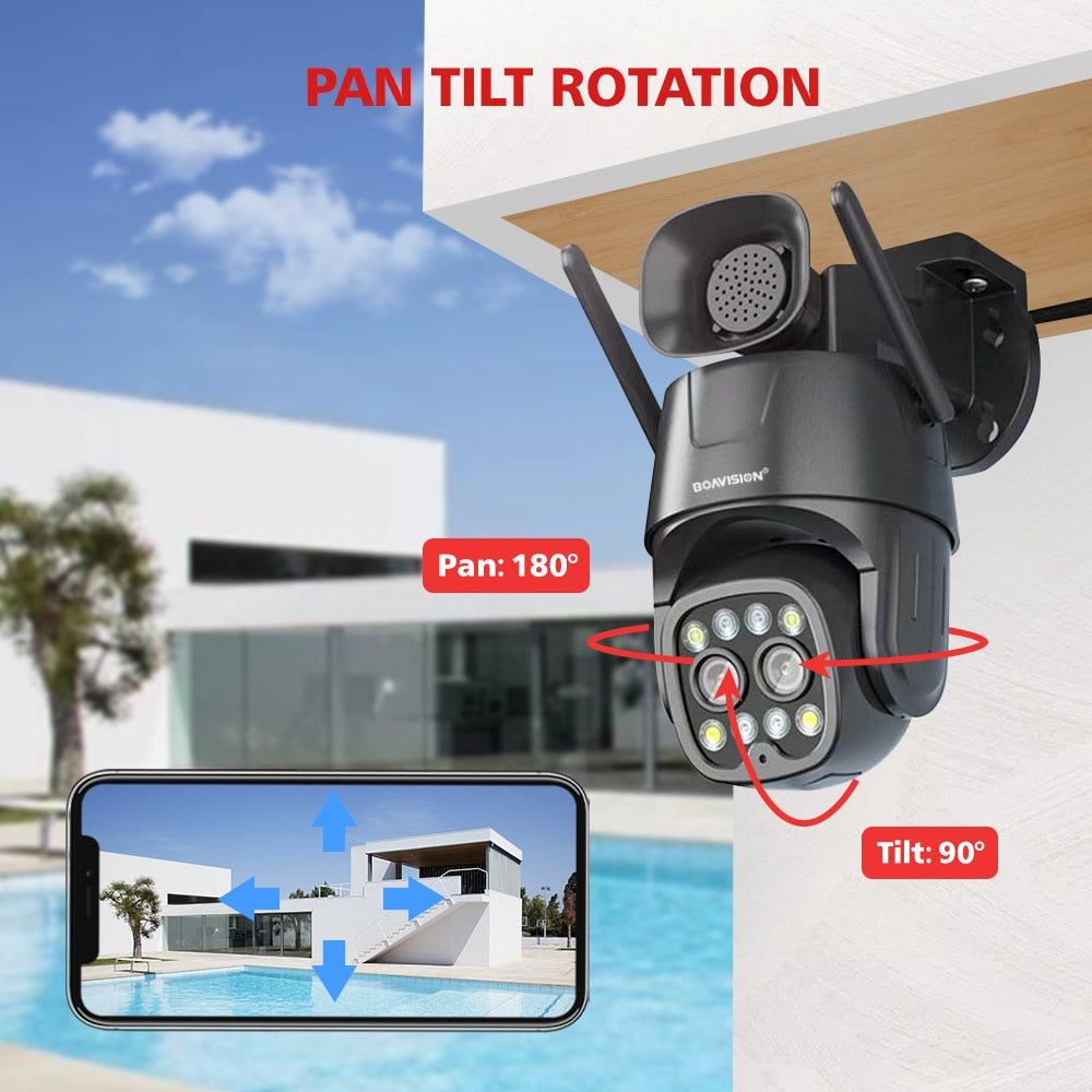 Ip Camera Wifi Ptz Hd 2mp 4mp Dual Lens 3.6mm-8mm Outdoor Ai Human