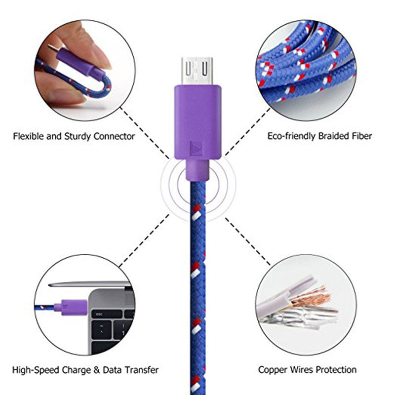 Micro Usb Cable 1m 2m 3m Nylon Braided Data Sync Usb Charger Cable For