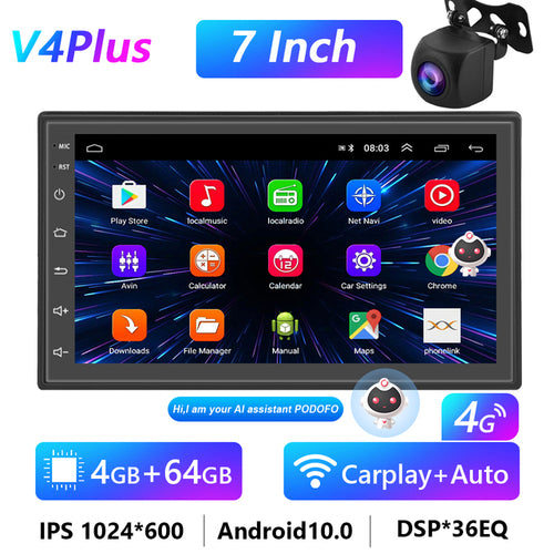 Podofo 8g 128g Car Radio Gps 2 Din Android 10.0 Auto Carplay Universal