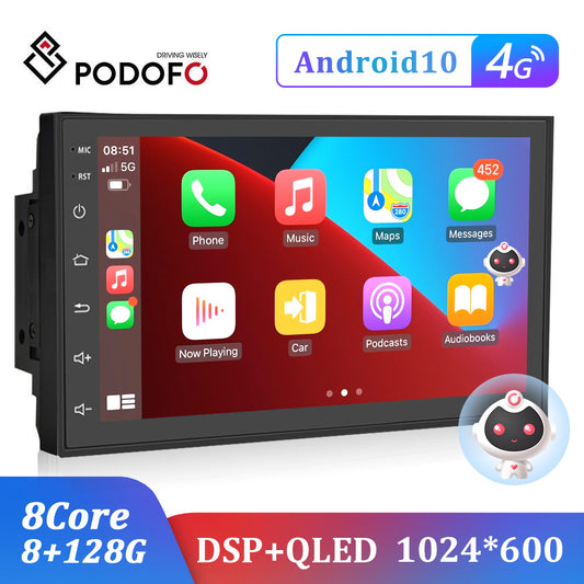 Podofo 8g 128g Car Radio Gps 2 Din Android 10.0 Auto Carplay Universal