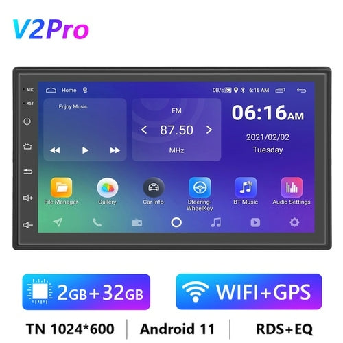 Podofo Android 11 Car Radio Autoradio 32G 2 Din 7"/9"/10" Universal