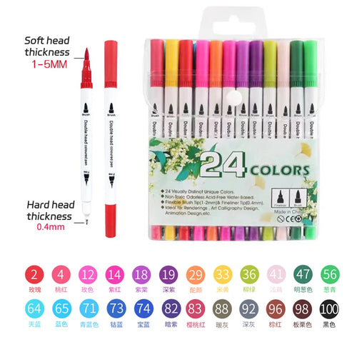 12-262 Colores Double Pen Tip Markers Brush Pens Set Painting