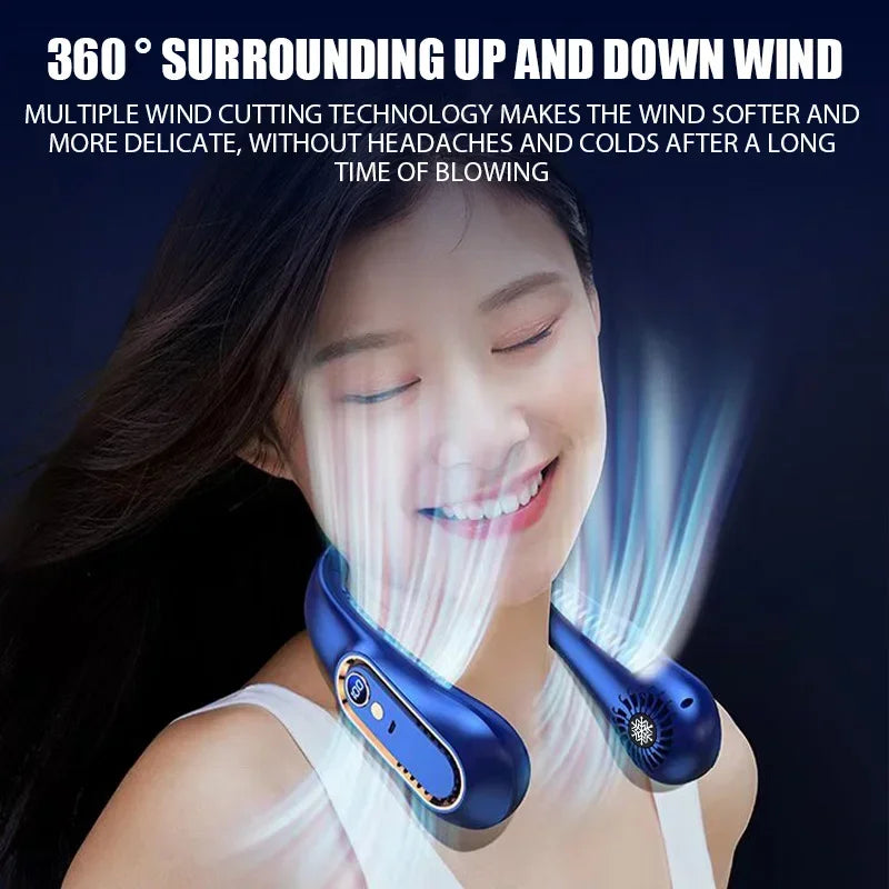Hanging Neck Fan Digital Display Power Ventilador Bladeless Neckband
