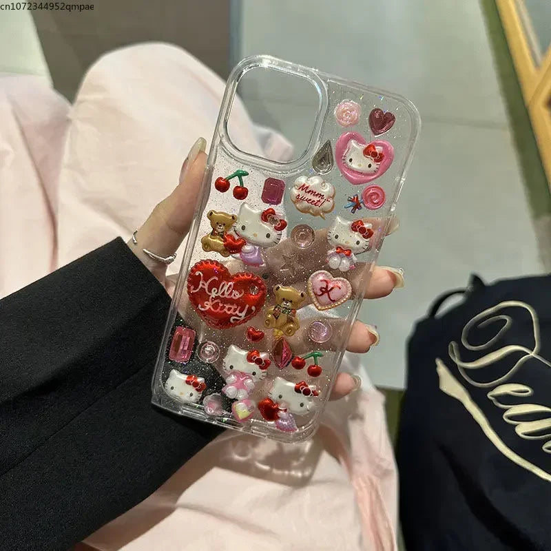 3D Sanrio Hello Kitty Sticker Glitter Phone Case for IPhone 16 11 12