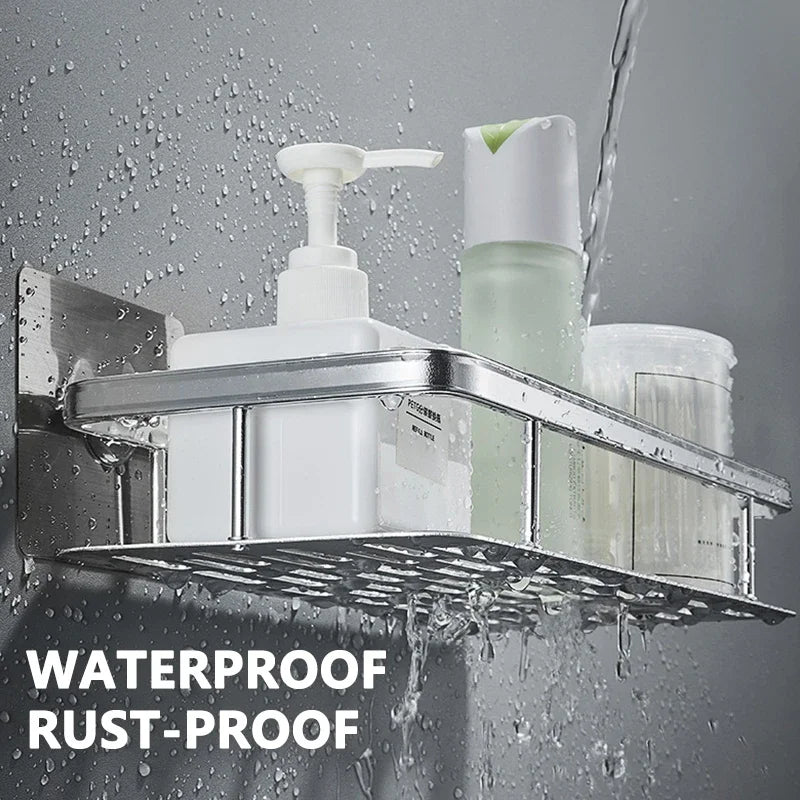 Bathroom Storage Rack No Drill Shelves Wall Mount Corner Shelf Shower