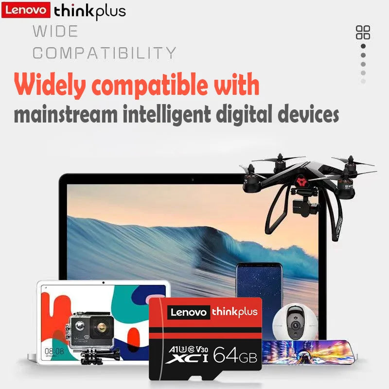 Lenovo ThinkPlus Mini Micro SD Card Class 10 TF Flash Card 64GB Red &