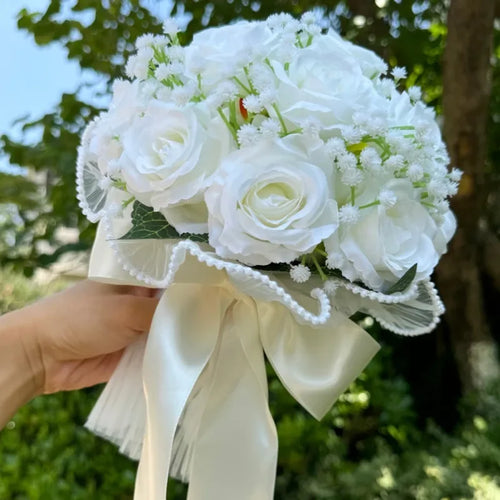 Wedding Bouquets for Bride Babysbreath Rose Bridesmaid Bouquets Silk