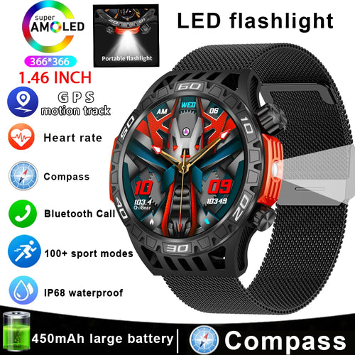 Outdoor Military Smart Watch Men's With LED lighting Bluetooth Call