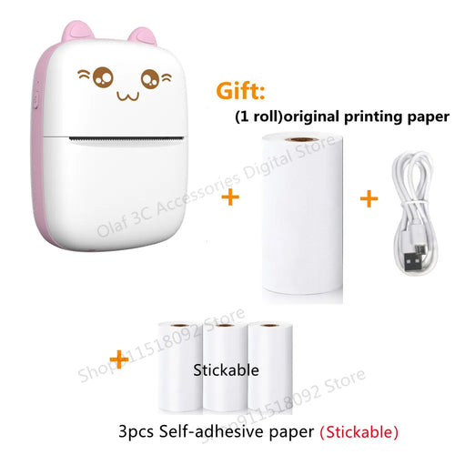 Meow Mini Label Printer Thermal Portable Printers Stickers Paper