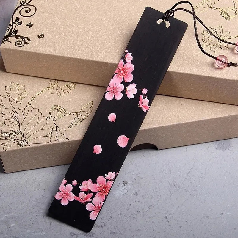 1pc Creative Painted Carved Plum Blossom Sakura Wooden Bookmark School