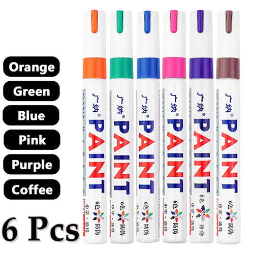 6 Pcs Colorful Permanent Paint Marker Waterproof White Markers tire